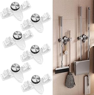 6-Piece Wall Mount Mop and Broom Holder with Hooks