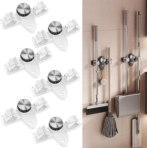 6-Piece Wall Mount Mop and Broom Holder with Hooks