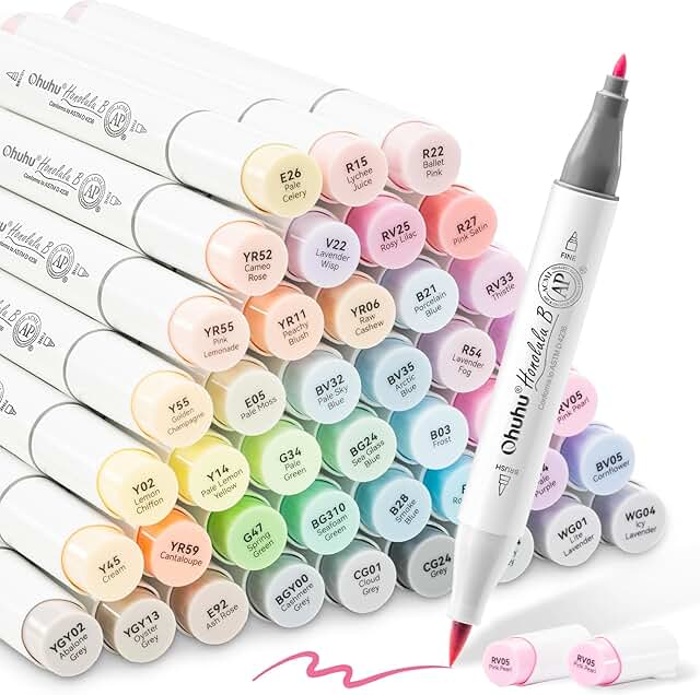 Pastel Brush Tip Markers Set with Blender and Case
