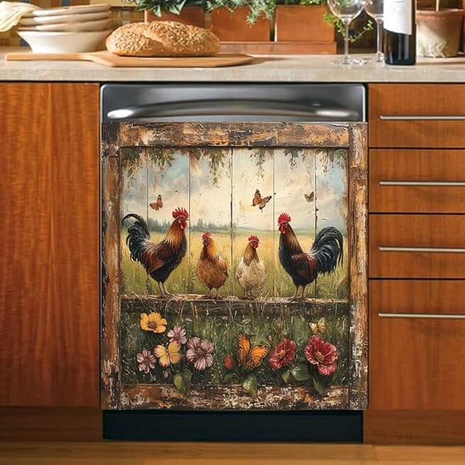 Farm Rooster Magnetic Door Cover for Dishwasher