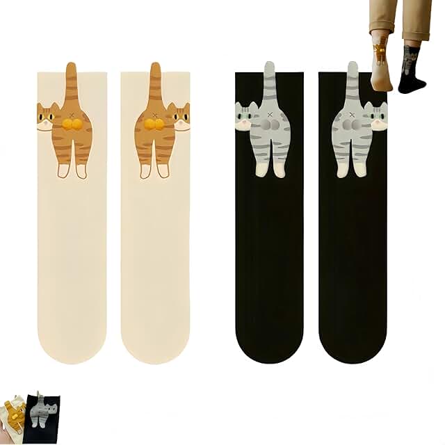Cute 3D Cat Socks with Fuzzy Balls for Women and Men