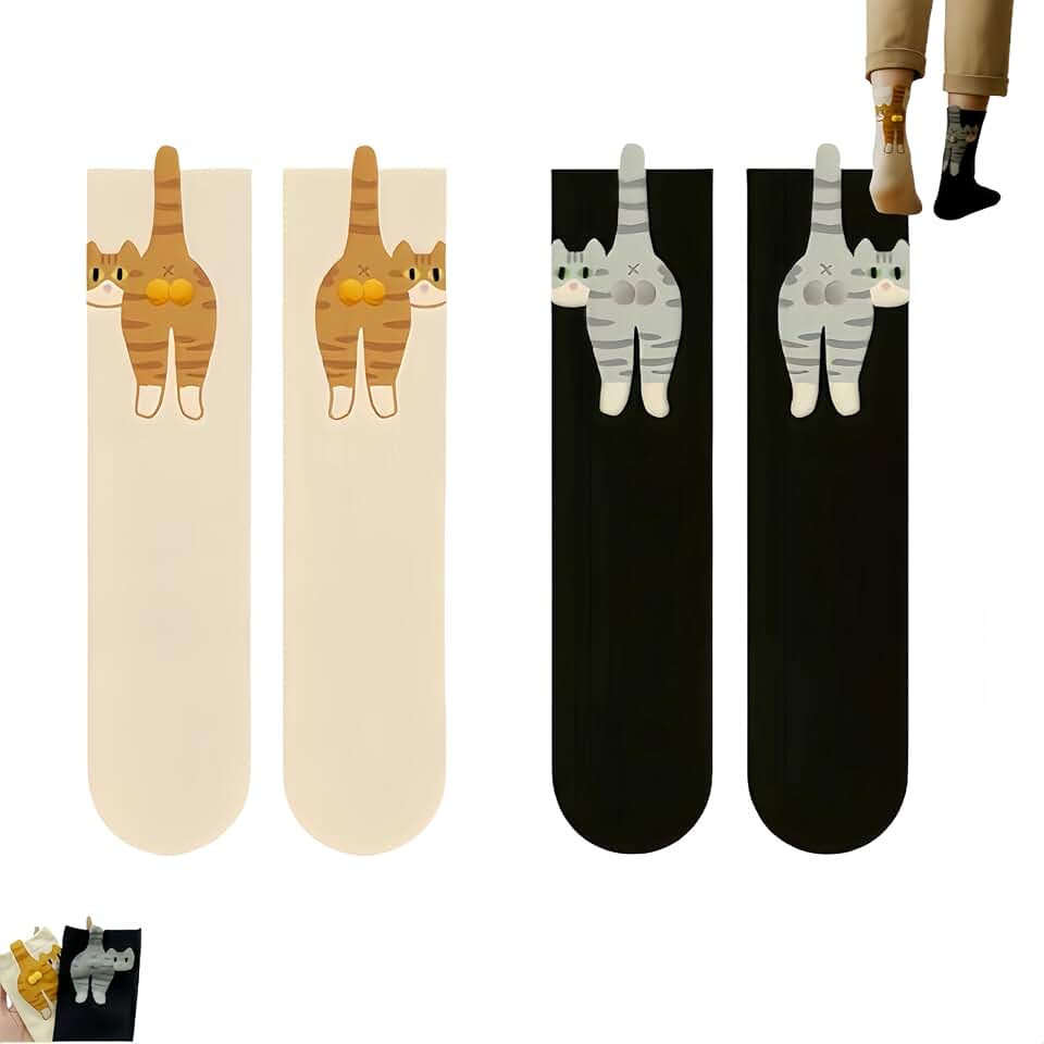 Cute 3D Cat Socks with Fuzzy Balls for Women and Men