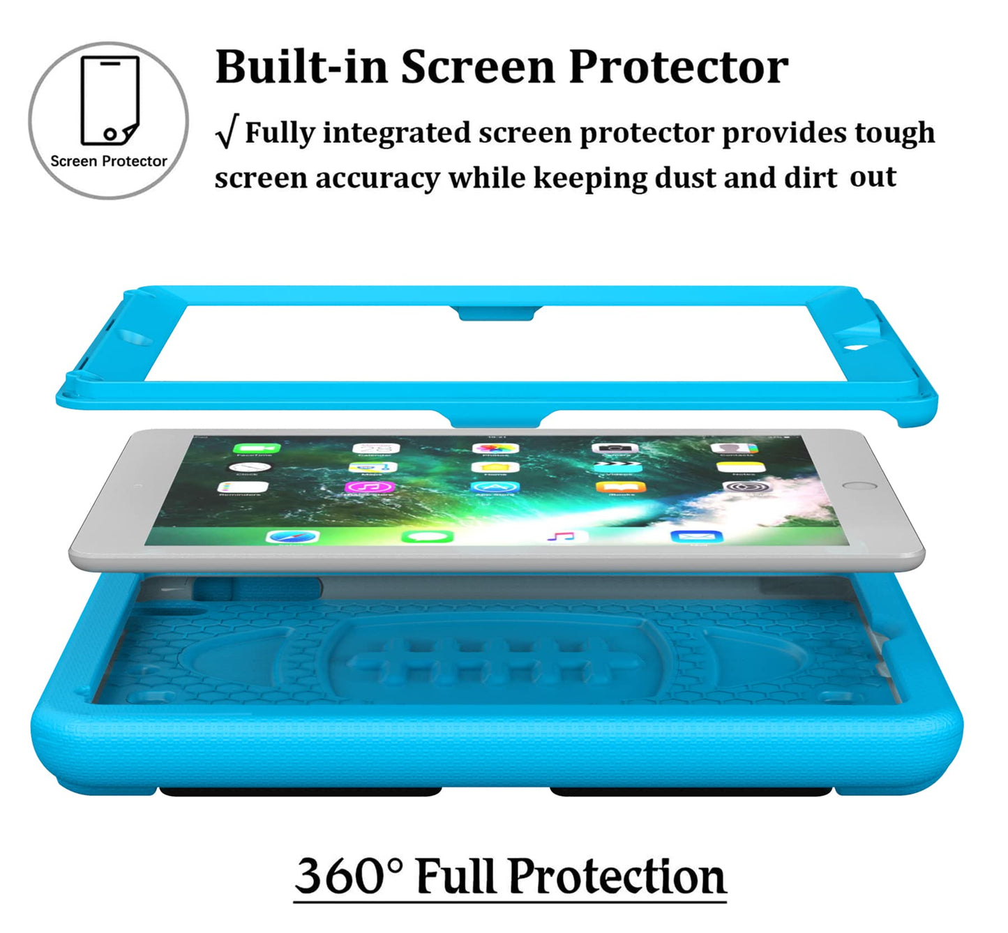 Kids Case for iPad 6th/5th Generation - iPad 9.7-Inch Case 2018/2017, iPad Air 2 Case for Kids, Built in Screen Protector, Shockproof Handle Stand Case for iPad 6th/5th Gen/Air 2/Air 9.7, Blue