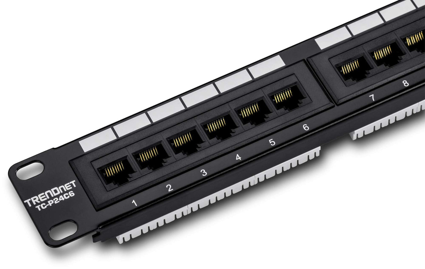 24-Port Cat6 Unshielded Patch Panel, Wallmount or Rackmount, Compatible with Cat3,4,5,5e,6 Cabling, For Ethernet, Fast Ethernet, Gigabit Applications, Black, TC-P24C6