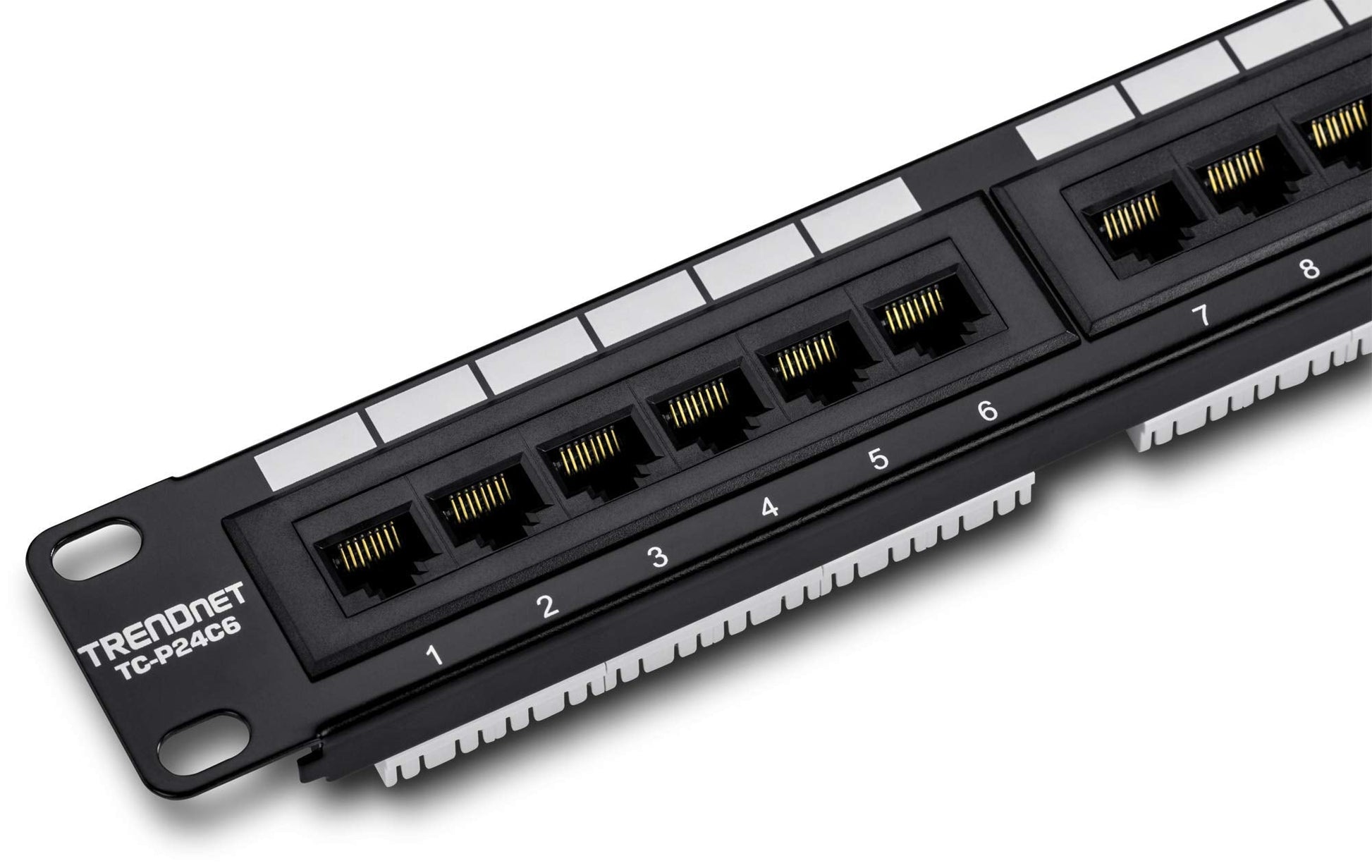 24-Port Cat6 Unshielded Patch Panel, Wallmount or Rackmount, Compatible with Cat3,4,5,5e,6 Cabling, For Ethernet, Fast Ethernet, Gigabit Applications, Black, TC-P24C6
