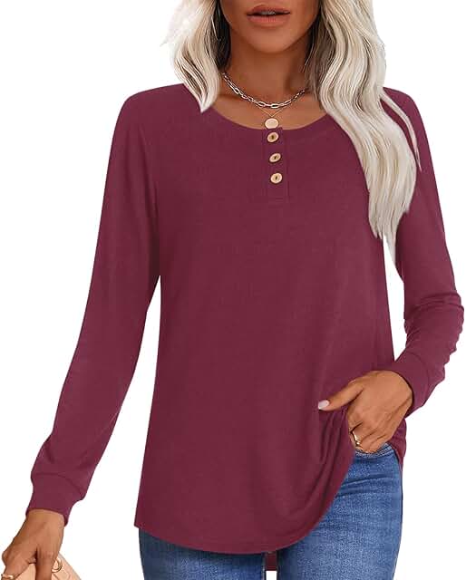 Long Sleeve Henley Tops for Women in Spring
