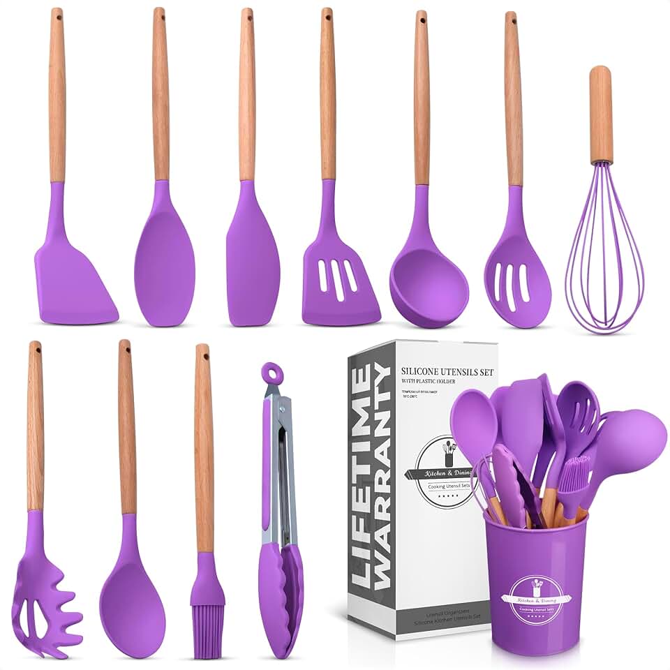 12-Piece Purple Silicone Kitchen Utensils Set with Holder