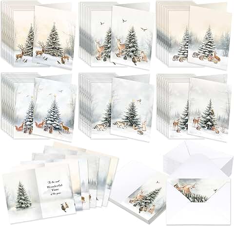 48 Christmas Animal Greeting Cards with Envelopes