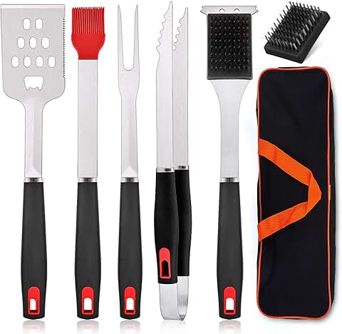 7-Piece Stainless Steel BBQ Grill Tools Set with Storage Bag