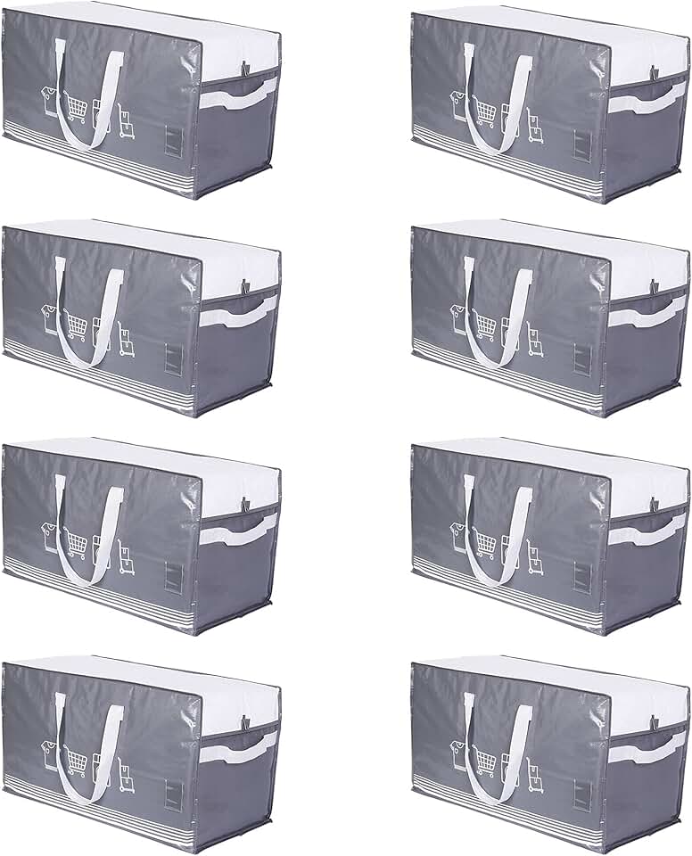 Heavy Duty Large Storage Bags with Handles, 8 Pack