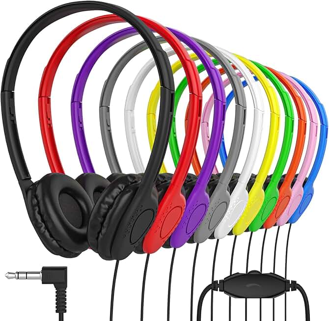 Bulk On-Ear Student Headphones with Volume Control, 30 Pack