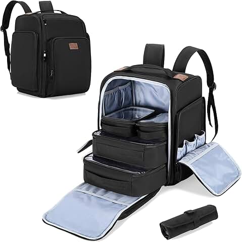 Travel Makeup Backpack with Removable Pouches and Brush Bag