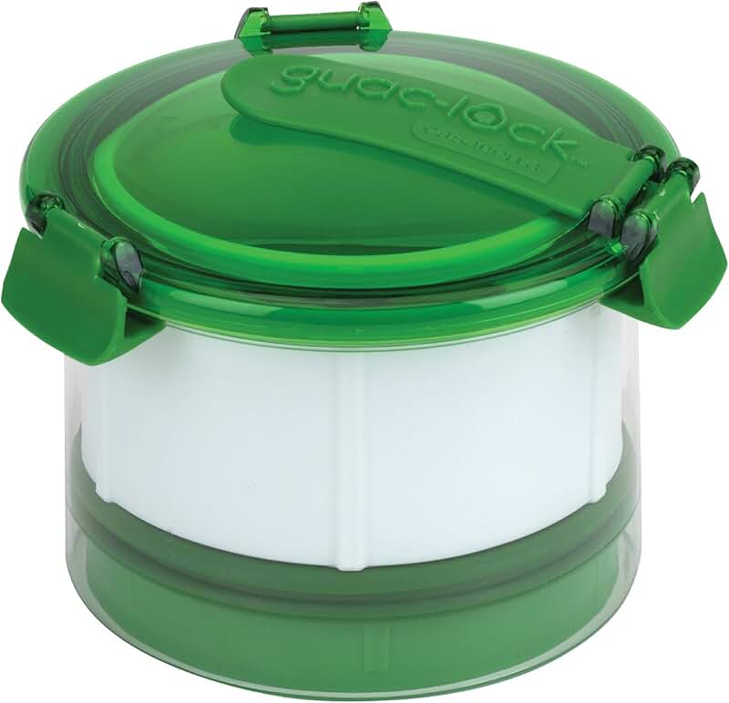 Green and white guacamole storage container