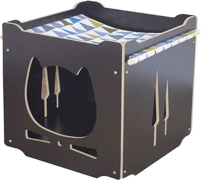 Wooden Cat and Rabbit House with Hammock and Climbing Features