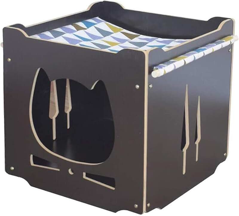 Wooden Cat and Rabbit House with Hammock and Climbing Features