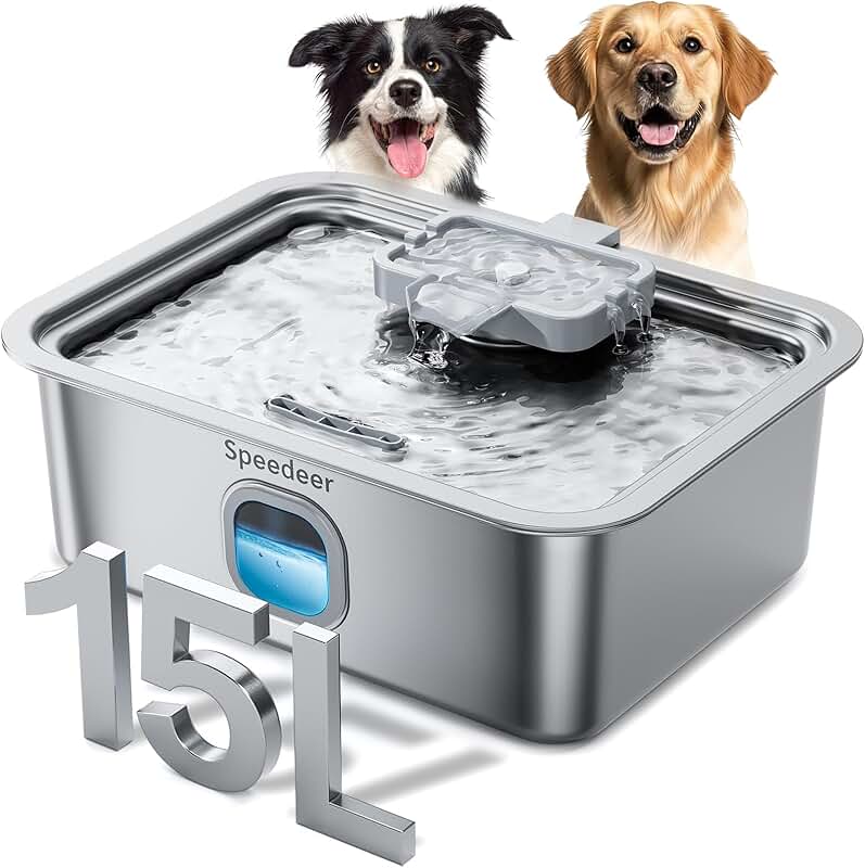 Large Stainless Steel Dog Water Fountain with Wide Drinking Area