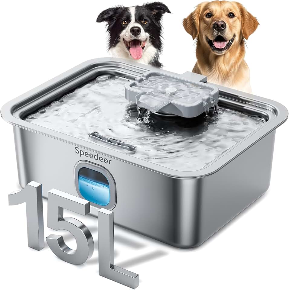 Large Stainless Steel Dog Water Fountain with Multi-Filtration