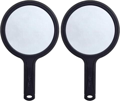 Set of two 3-in-1 magnification handheld mirrors
