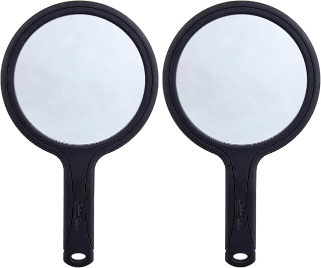 Set of two 3-in-1 magnification handheld mirrors