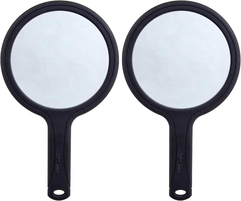 Set of two 3-in-1 magnification handheld mirrors