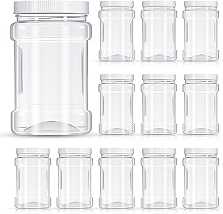 Set of 12 Clear Plastic Storage Jars with Lids