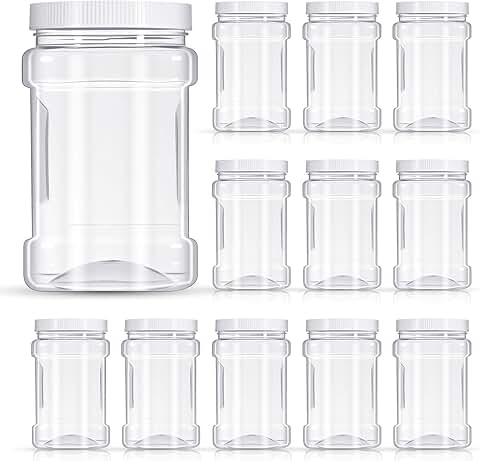 Set of 12 Clear Plastic Storage Jars with Lids