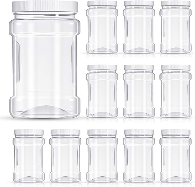 Set of 12 Clear Plastic Storage Jars with Lids