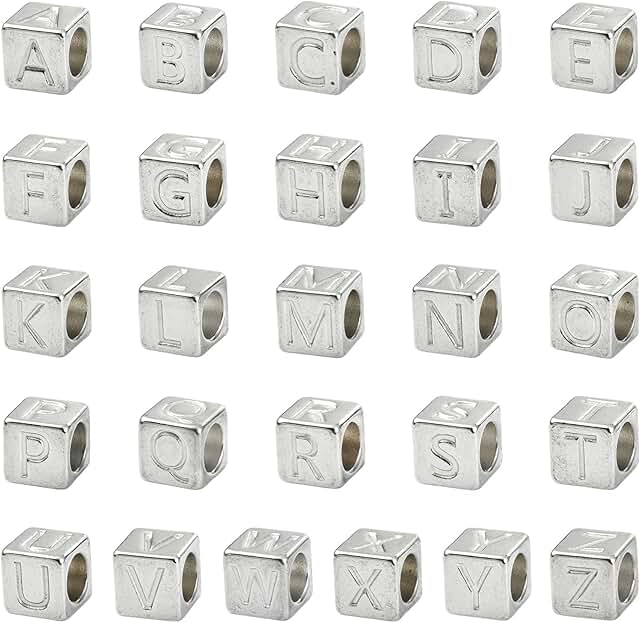 26-Piece Cube Letter Beads for Jewelry and Crafts