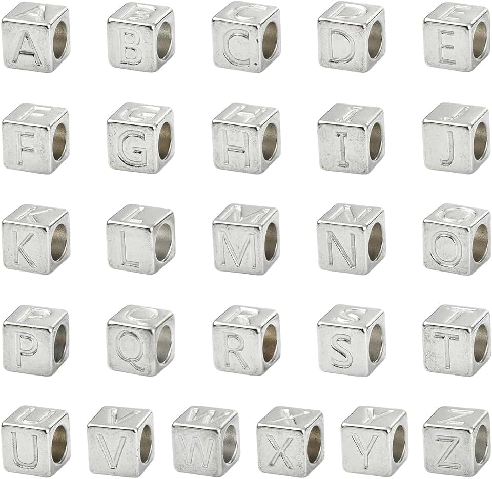 26-Piece Cube Letter Beads for Jewelry and Crafts