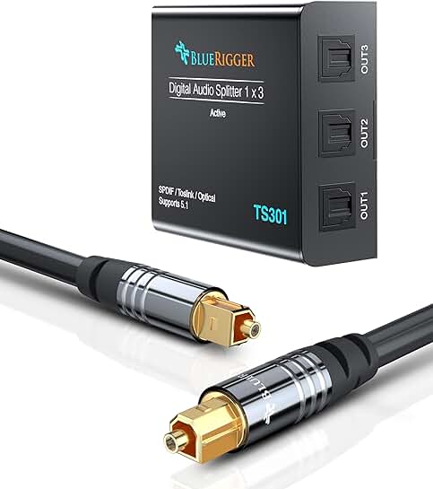 Toslink Audio Splitter 1x3 with 3ft Cables