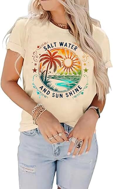 Summer Palm Tree Print Short Sleeve T-Shirt for Women
