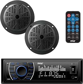 Marine stereo with Bluetooth, LCD display, waterproof speakers
