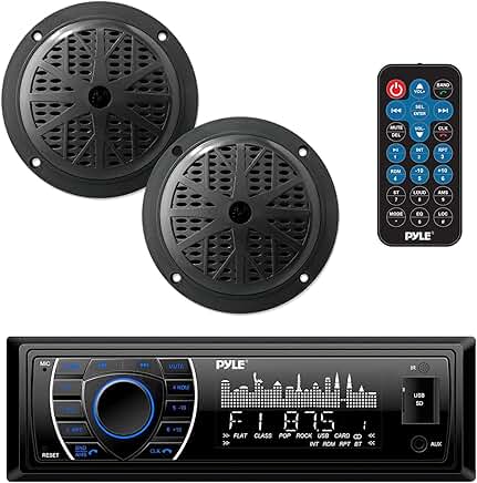 Marine stereo with Bluetooth, LCD display, waterproof speakers