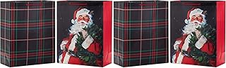 Large Christmas Gift Bag Set with Santa and Plaid Designs
