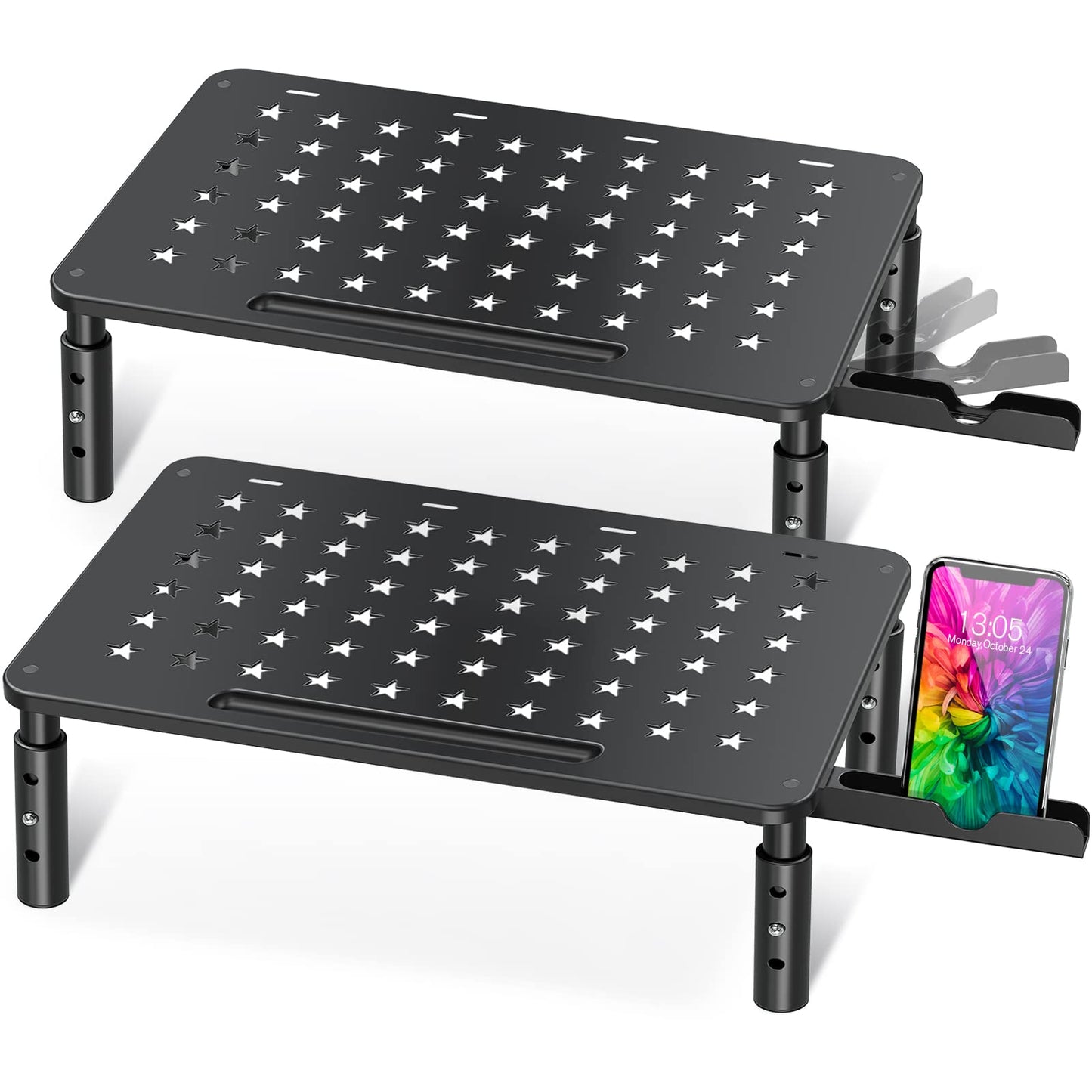 2 Pack Monitor Stand Riser, 3 Height Adjustable Monitor Stand with Unique Star Mesh for Computer, Laptop, Printer, Notebook, iMac, Premium Metal Monitor Risers for 2 Monitors