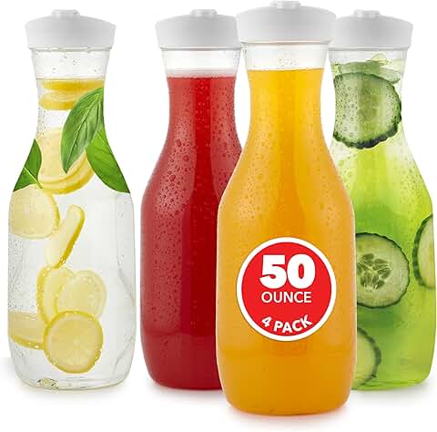 Set of 4 50 oz Clear Plastic Juice Carafes