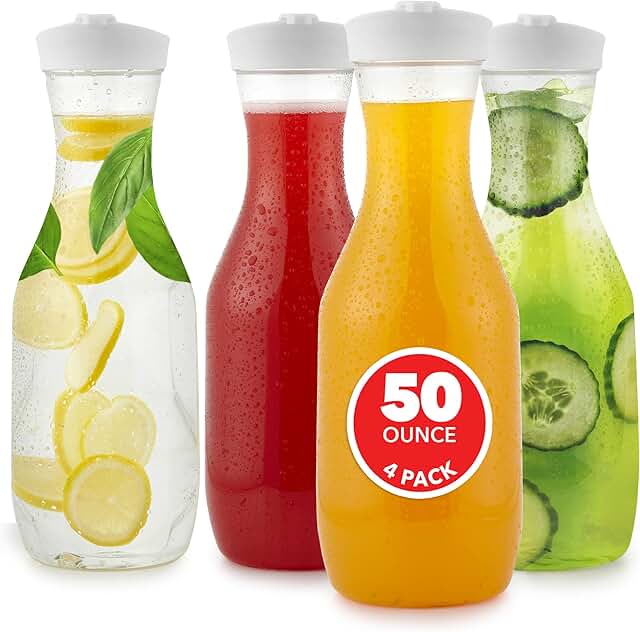 Set of 4 50 oz Clear Plastic Juice Carafes