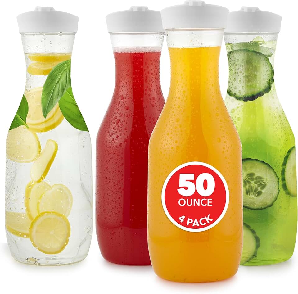 Set of 4 50 oz Clear Plastic Juice Carafes
