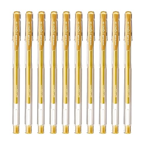 Pack of 10 gold ink gel pens, 0.8mm medium point