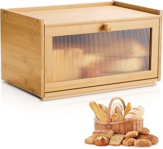Large Bamboo Bread Box with Wavy Acrylic Door