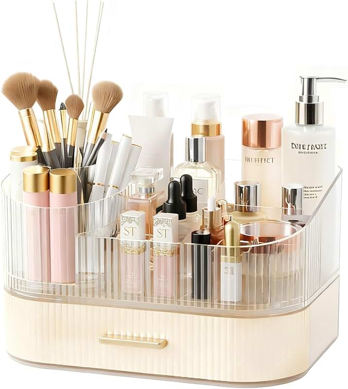 Stackable Rotating Makeup Organizer with Brush Holder