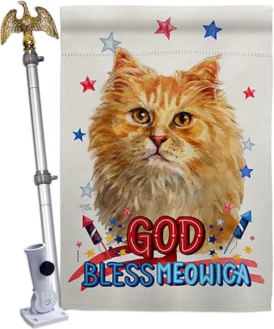 Patriotic Ginger Long Hair House Flag with Eagle and Cat Design