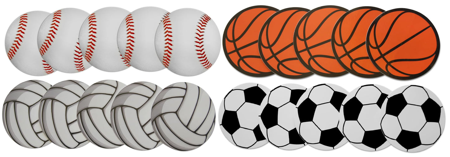 Set of 20 Waterproof Vinyl Sports Ball Stickers