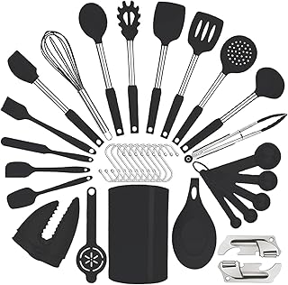 Silicone Kitchen Utensil Set with Stainless Steel Handles