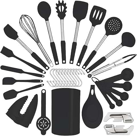 Silicone Kitchen Utensil Set with Stainless Steel Handles