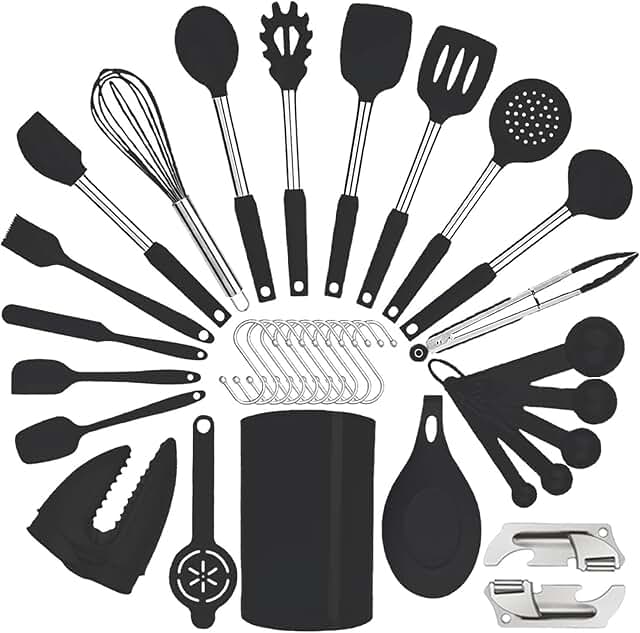 Silicone Kitchen Utensil Set with Stainless Steel Handles