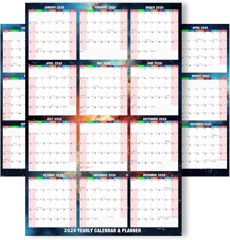 Large 24x34" Reversible Wall Calendar with Holidays and Countdown