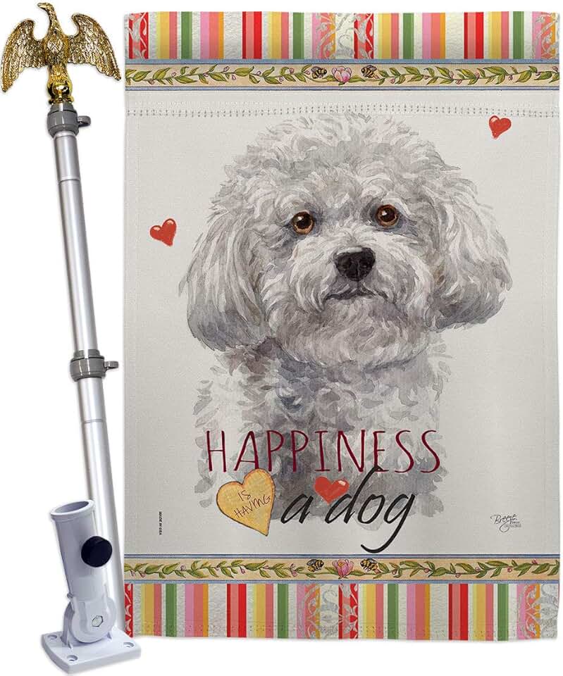 Bichon Frise House Flag with Dog Design