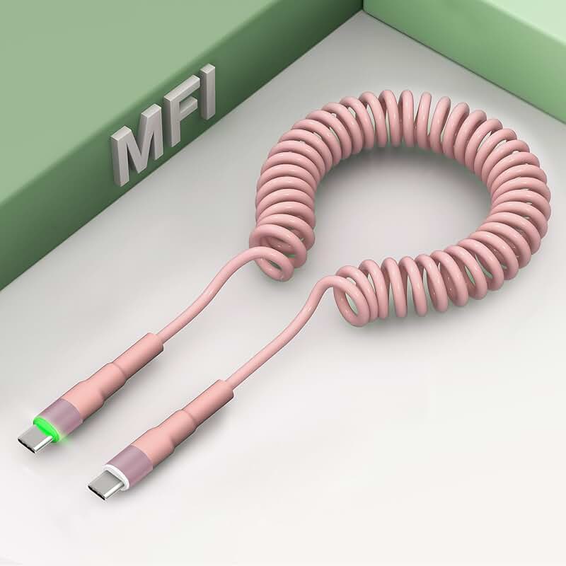 Pink Coiled USB C to USB C Charging Cable