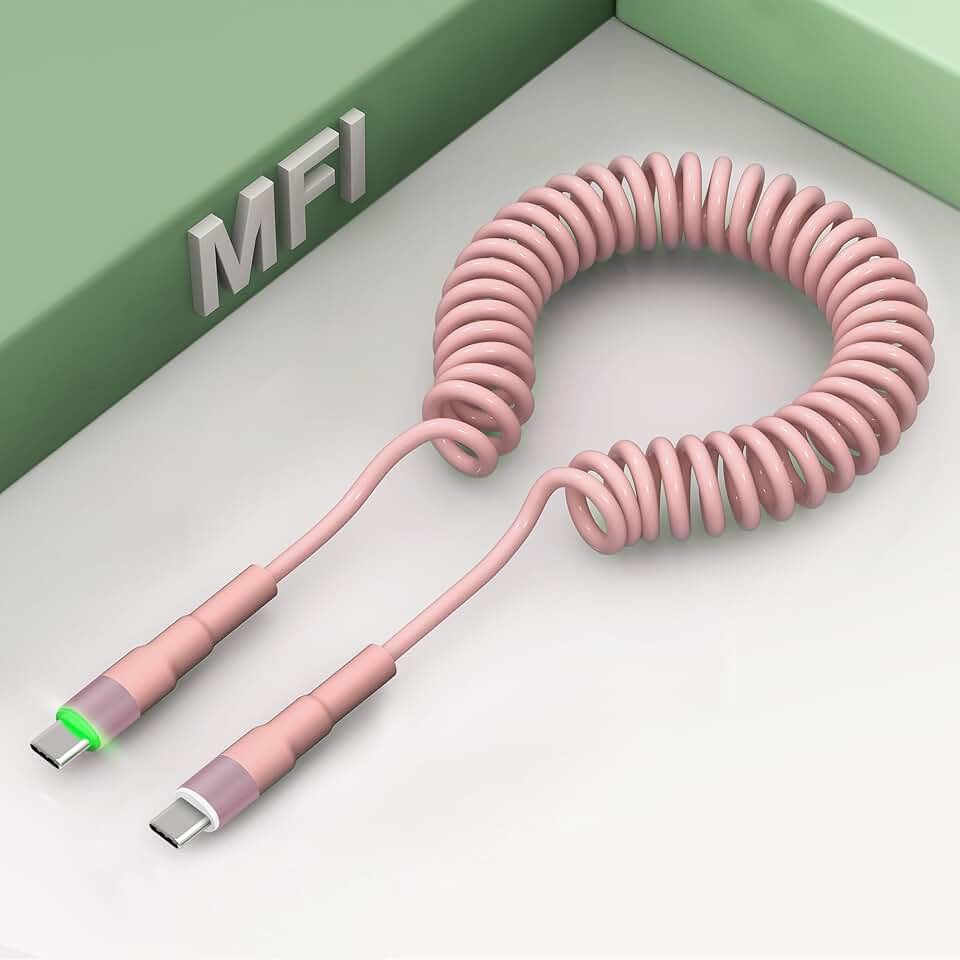Pink Coiled USB C to USB C Charging Cable